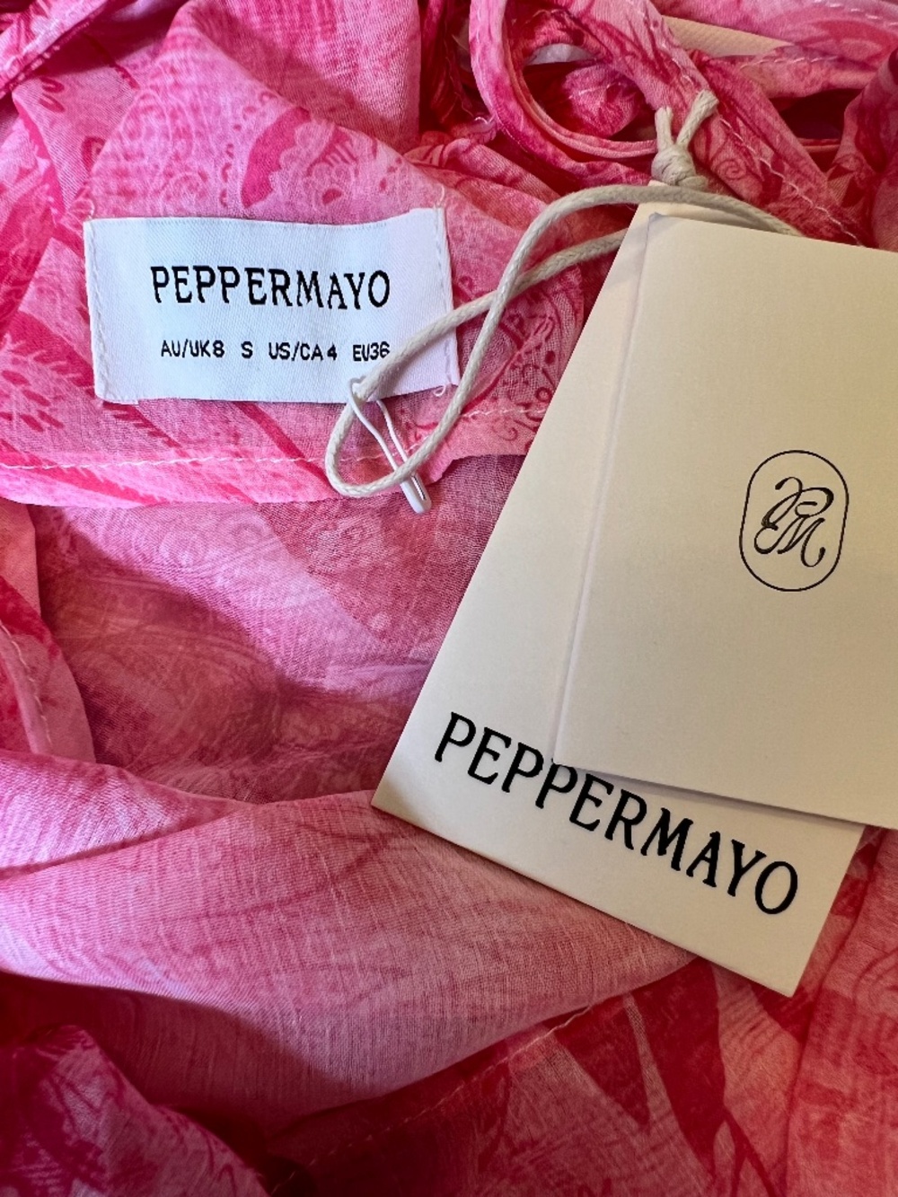 NEW - Peppermayo Tara Maxi Sheer Dress Pink Print Open Lace-Up Back - Picture 9 of 10